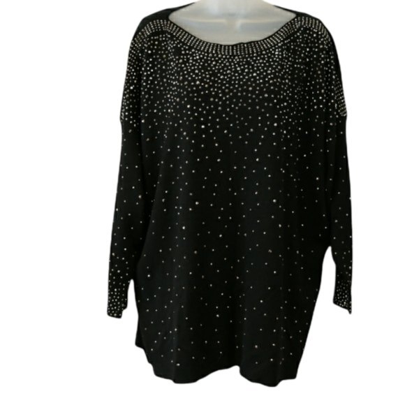 Vilo Milano Plus Size 1X Black Sparkly 90s Vintage Knit Sweater Metallic Gems - Picture 1 of 11